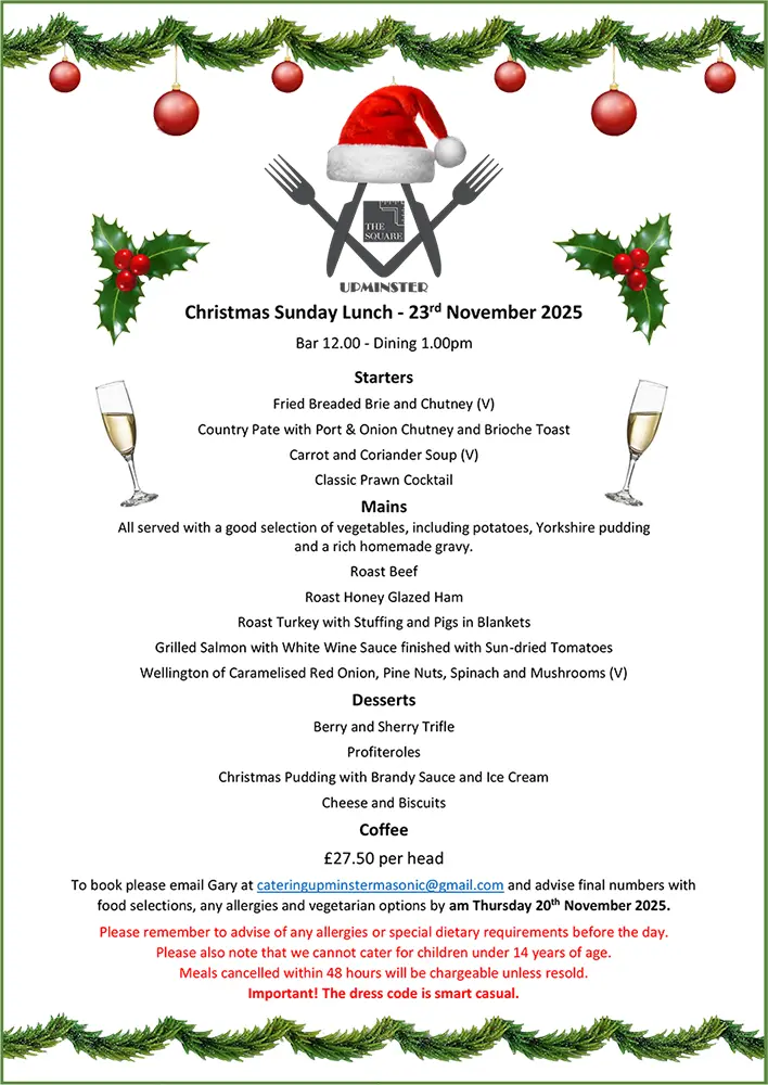 Christmas Sunday Lunch - 23rd November 2025 - The Square at Upminster